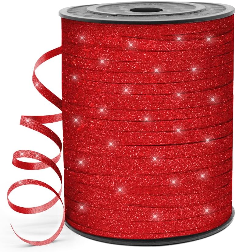 HimBen 500 Yards Curling Ribbon for Gift Wrapping, 3/16" Balloon String for Christmas Valentine Birthday Wedding Party Festival Decoration, Crafts, Flower Bouquet(Glitter Red) - Image 1